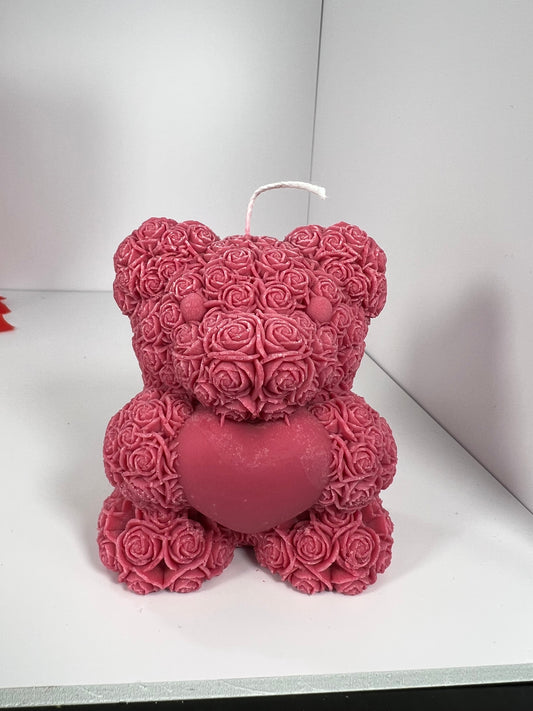 Rose Bear Candle - RED