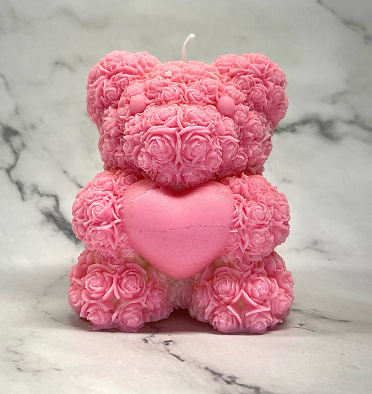 Rose Bear Candle - PINK