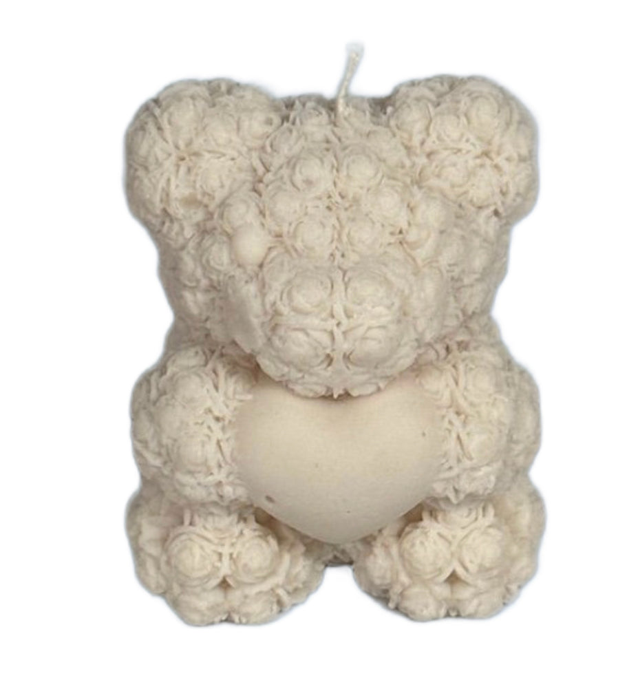 Rose Bear Candle - White