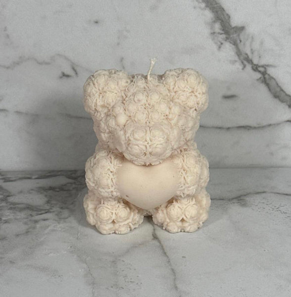 Rose Bear Candle - White